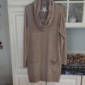 New York & Company Cowl Neck Sweater Dress - Beige  Size M